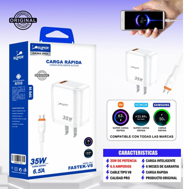 ⚡ Cargador FastTek-V8 | Potencia Pro de 35W en Perú